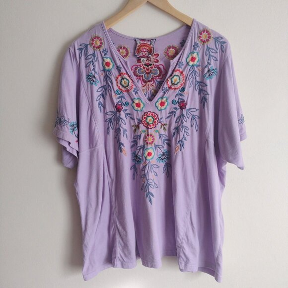Johnny Was Purple Embellished Short Sleeve Blouse - Picture 12 of 12